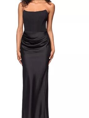 Betsy & Adam Black Women's Mixed-Media Strapless Corset Gown 14 *Flaw